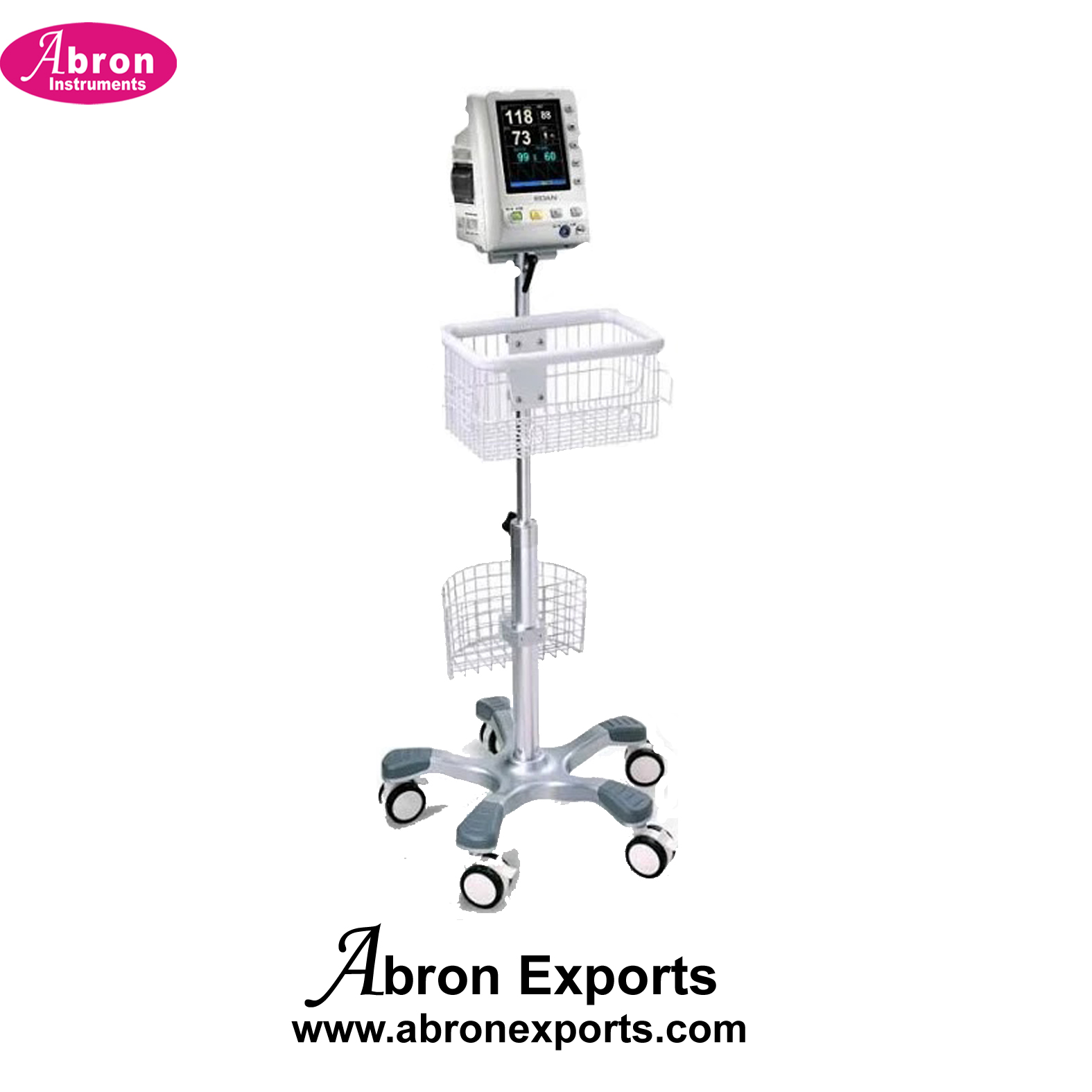 Patient Monitor roll up Stand with basket wheels Hospital Nursing Home Abron ABM-2552STT 